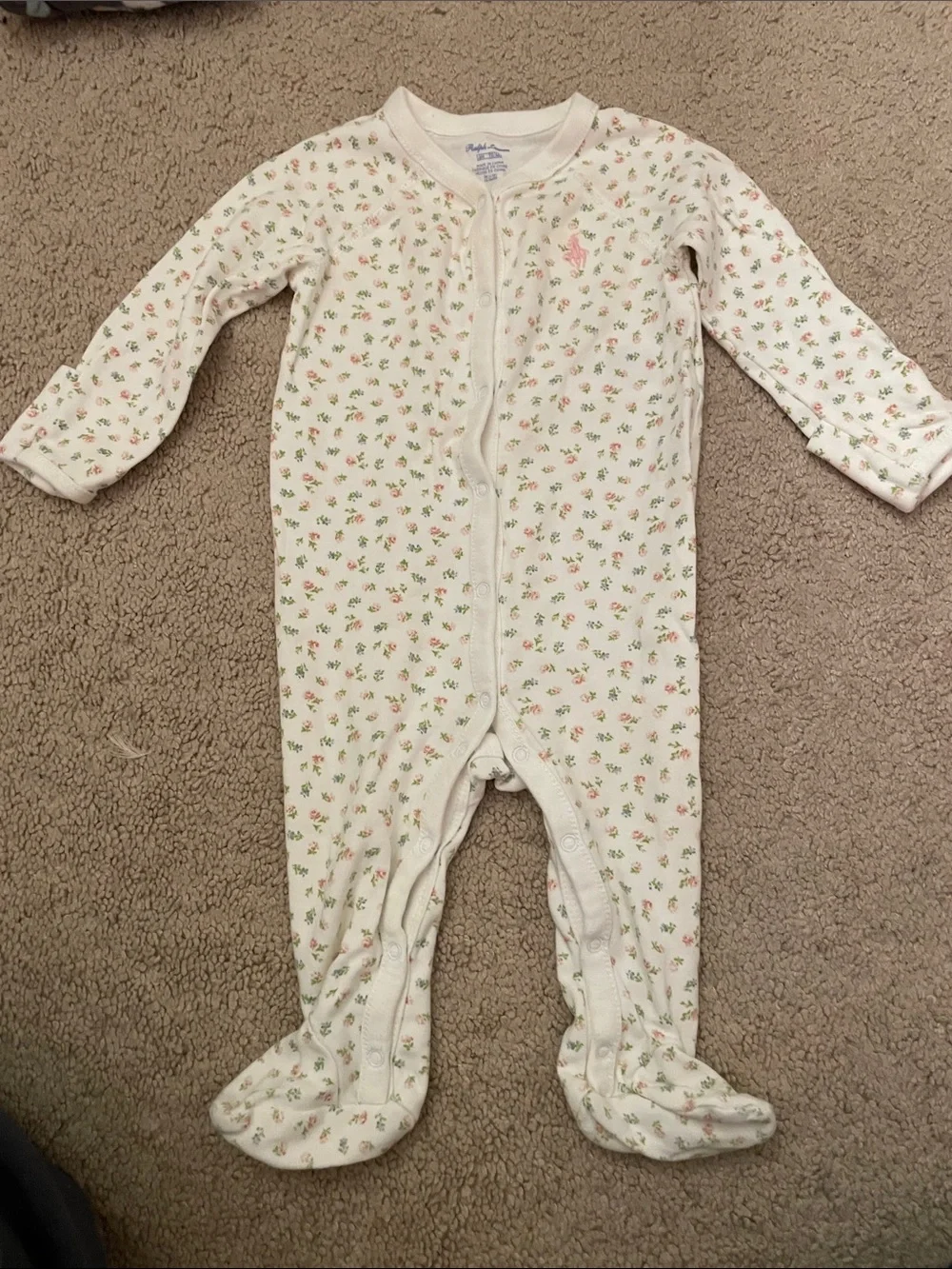 Ralph Lauren Cream Floral Footed One-Piece
